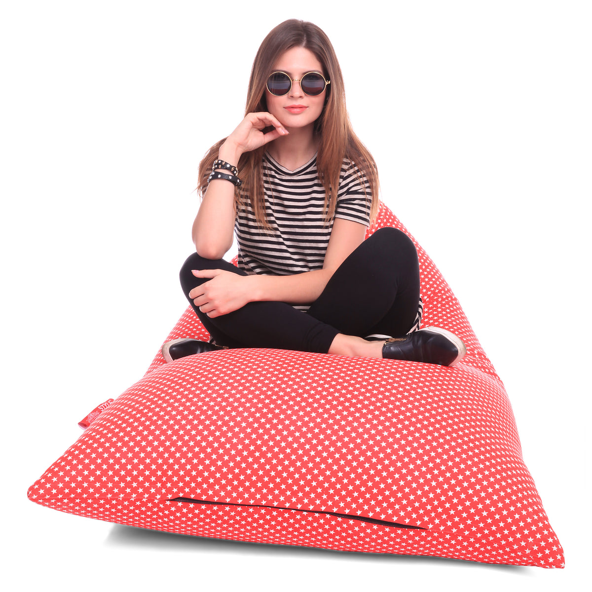 Style Homez PYRAMID LOUNGE, Cotton Canvas Star Printed Bean Bag XXL Size Cover Only