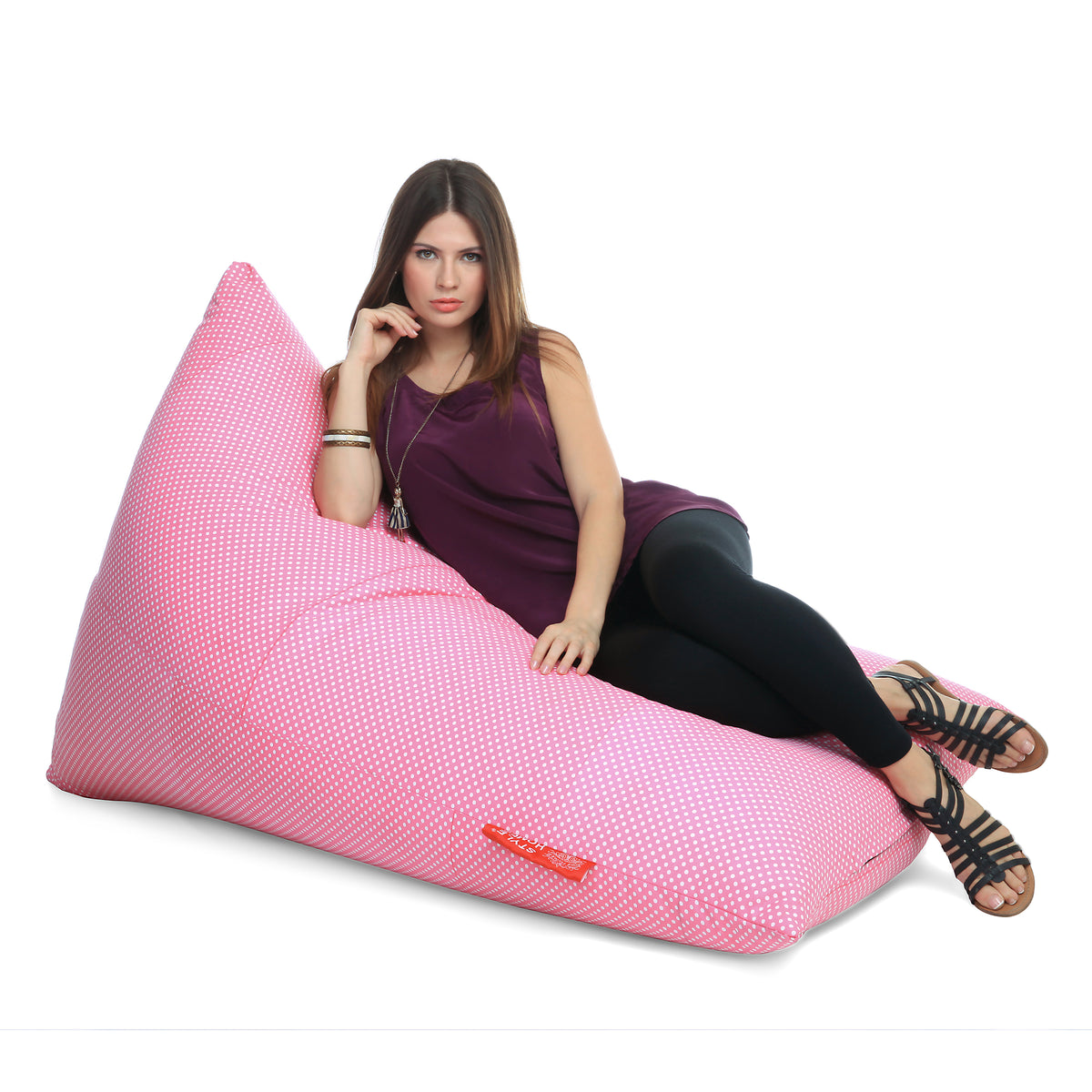 Style Homez PYRAMID LOUNGE, Cotton Canvas Polka Dots Printed Bean Bag XXL Size Cover Only