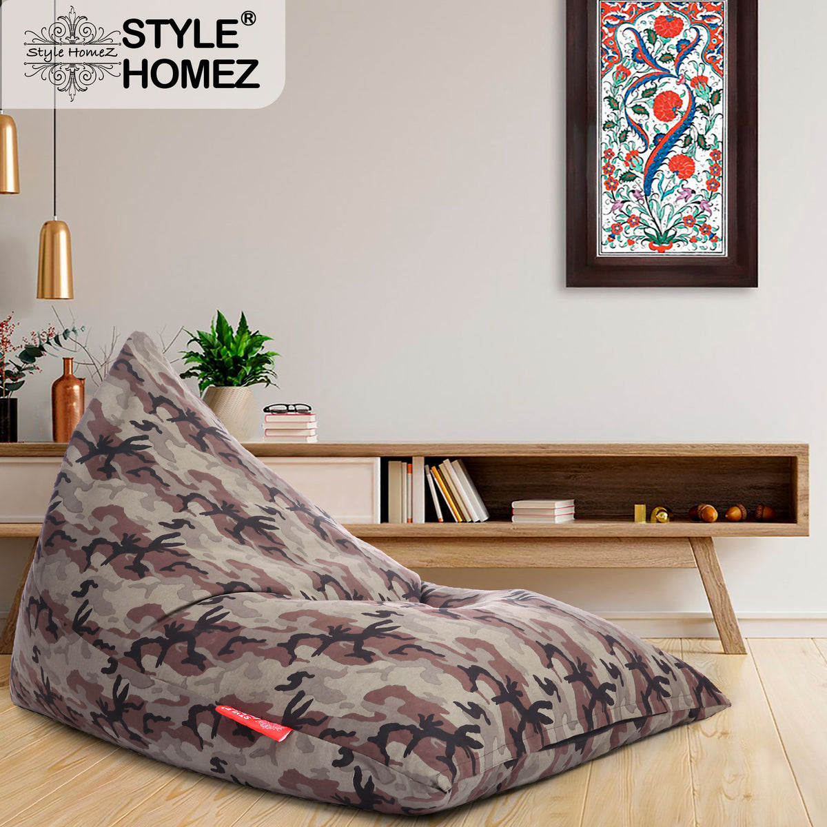 Style Homez PYRAMID LOUNGE, Cotton Canvas Camouflage Printed Bean Bag XXL Size Cover Only