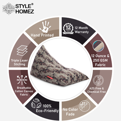 Style Homez PYRAMID LOUNGE, Cotton Canvas Camouflage Printed Bean Bag XXL Size Cover Only