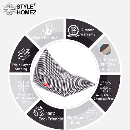 Style Homez PYRAMID LOUNGE, Cotton Canvas Checkered Printed Bean Bag XXL Size Cover Only
