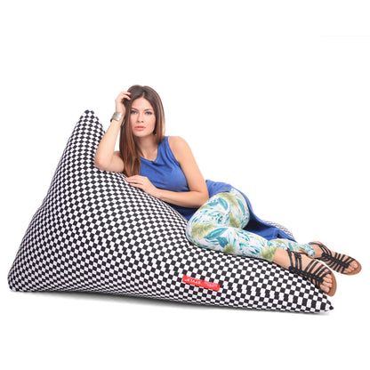 Style Homez PYRAMID LOUNGE, Cotton Canvas Checkered Printed Bean Bag XXL Size Cover Only