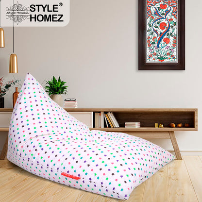 Style Homez PYRAMID LOUNGE, Cotton Canvas Star Printed Bean Bag XXL Size Filled with Beans Fillers
