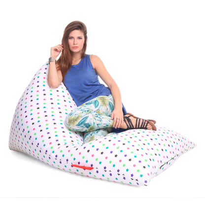 Style Homez PYRAMID LOUNGE, Cotton Canvas Star Printed Bean Bag XXL Size Filled with Beans Fillers