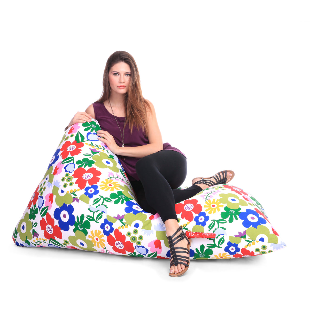 Style Homez PYRAMID LOUNGE, Cotton Canvas Floral Printed Bean Bag XXL Size Filled with Beans Fillers