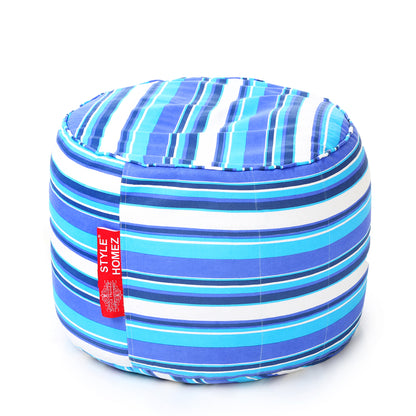Style Homez Round Ottoman, Cotton Canvas Stripes Printed Bean Bag Stool Large Size Filled with Beans Fillers, Blue Color
