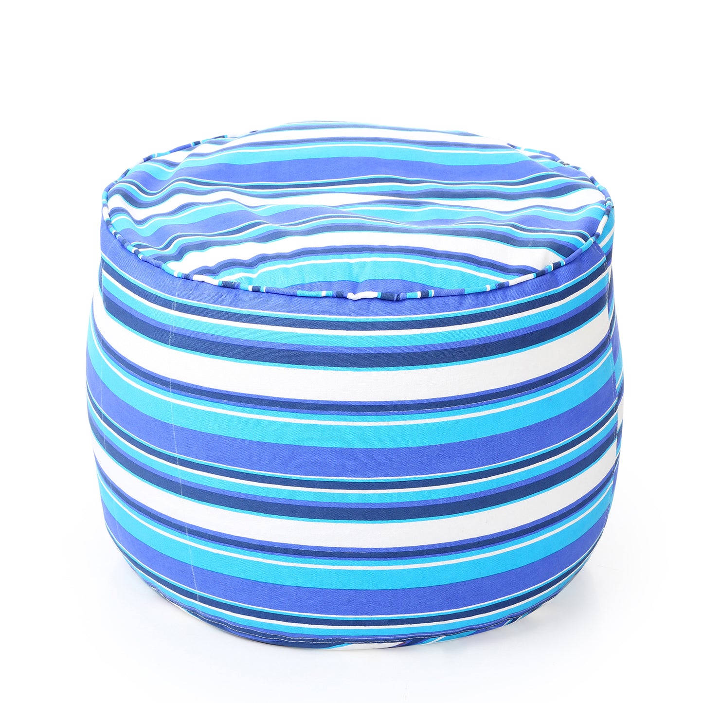Style Homez Round Ottoman, Cotton Canvas Stripes Printed Bean Bag Stool Large Size Filled with Beans Fillers, Blue Color