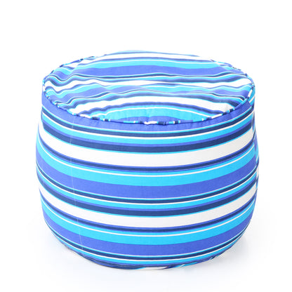 Style Homez Round Ottoman, Cotton Canvas Stripes Printed Bean Bag Stool Large Size Filled with Beans Fillers, Blue Color
