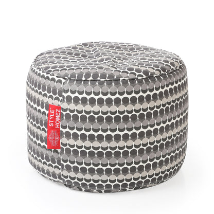 Style Homez Round Ottoman, Cotton Canvas Polka Dots Printed Bean Bag Stool Large Size Filled with Beans Fillers, Grey Color