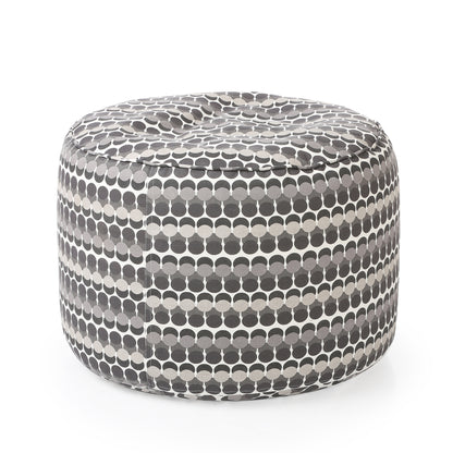 Style Homez Round Ottoman, Cotton Canvas Polka Dots Printed Bean Bag Stool Large Size Filled with Beans Fillers, Grey Color
