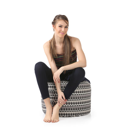 Style Homez Round Ottoman, Cotton Canvas Polka Dots Printed Bean Bag Stool Large Size Filled with Beans Fillers, Grey Color