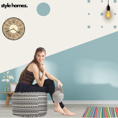 Style Homez Round Ottoman, Cotton Canvas Polka Dots Printed Bean Bag Stool Large Size Filled with Beans Fillers, Grey Color