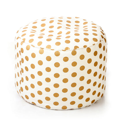 Style Homez Round Ottoman, Cotton Canvas Polka Dots Printed Bean Bag Stool Large Size Filled with Beans Fillers, Gold Color