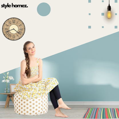 Style Homez Round Ottoman, Cotton Canvas Polka Dots Printed Bean Bag Stool Large Size Filled with Beans Fillers, Gold Color
