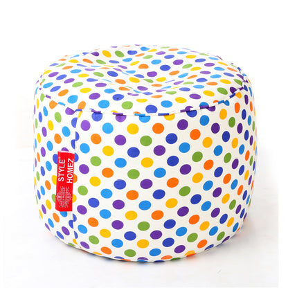Style Homez Round Ottoman, Cotton Canvas Polka Dots Printed Bean Bag Stool Large Size Filled with Beans Fillers, Multi Color