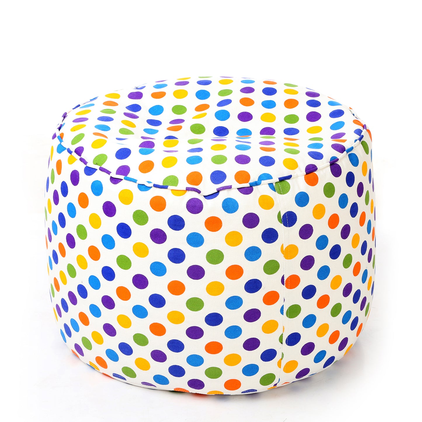 Style Homez Round Ottoman, Cotton Canvas Polka Dots Printed Bean Bag Stool Large Size Filled with Beans Fillers, Multi Color