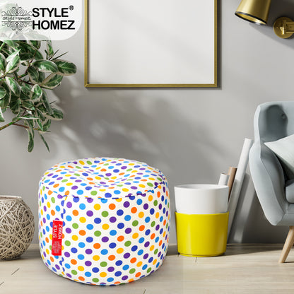 Style Homez Round Ottoman, Cotton Canvas Polka Dots Printed Bean Bag Stool Large Size Filled with Beans Fillers, Multi Color