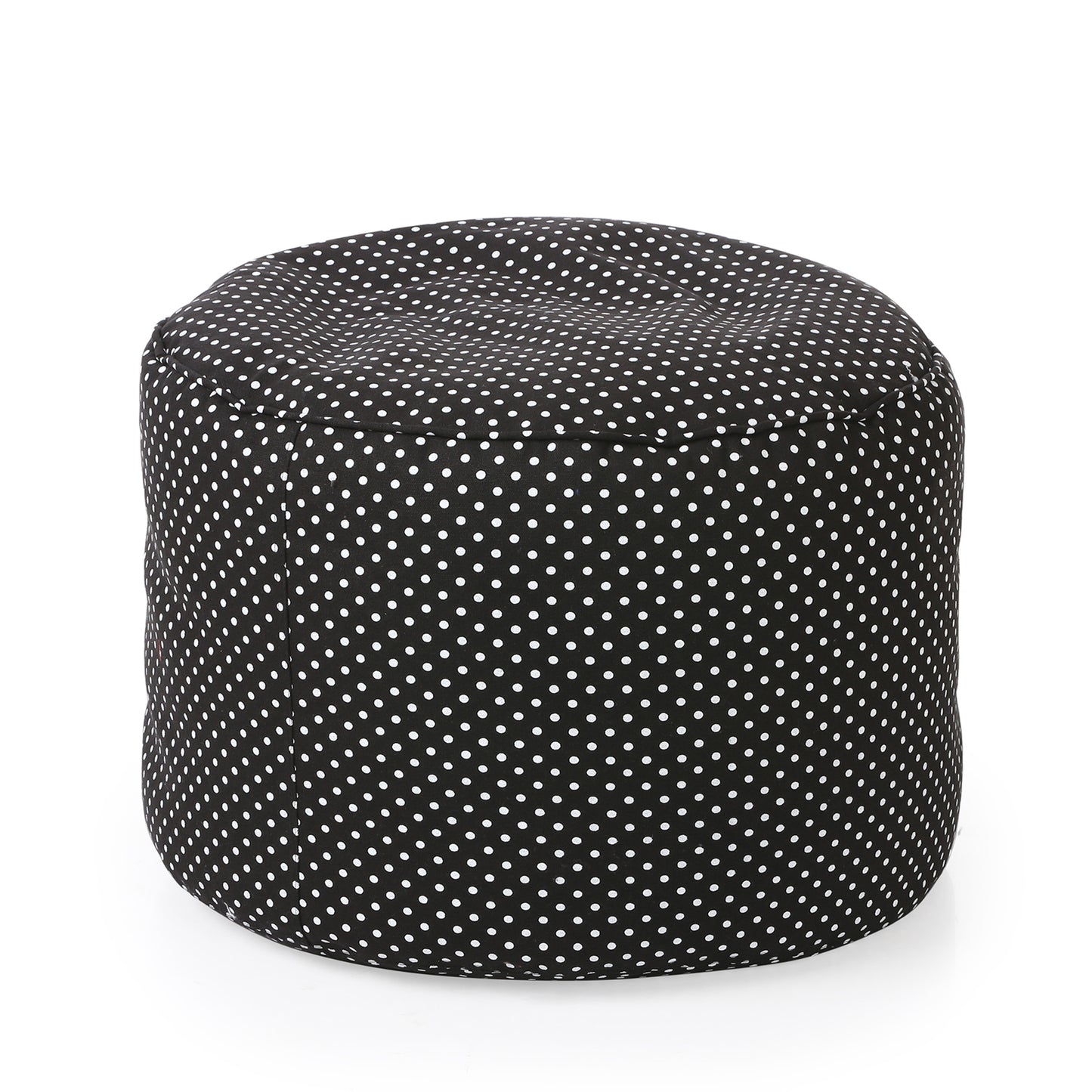 Style Homez Round Ottoman, Cotton Canvas Polka Dots Printed Bean Bag Stool Large Size Filled with Beans Fillers, Black Color