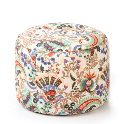 Style Homez Round Ottoman, Cotton Canvas Eloral Printed Bean Bag Stool Large Size Filled with Beans Fillers, Multi Color