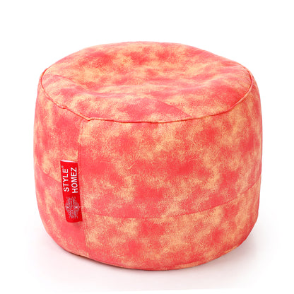 Style Homez Round Ottoman, Cotton Canvas Abstract Printed Bean Bag Stool Large Size Filled with Beans Fillers, Red Cream Color