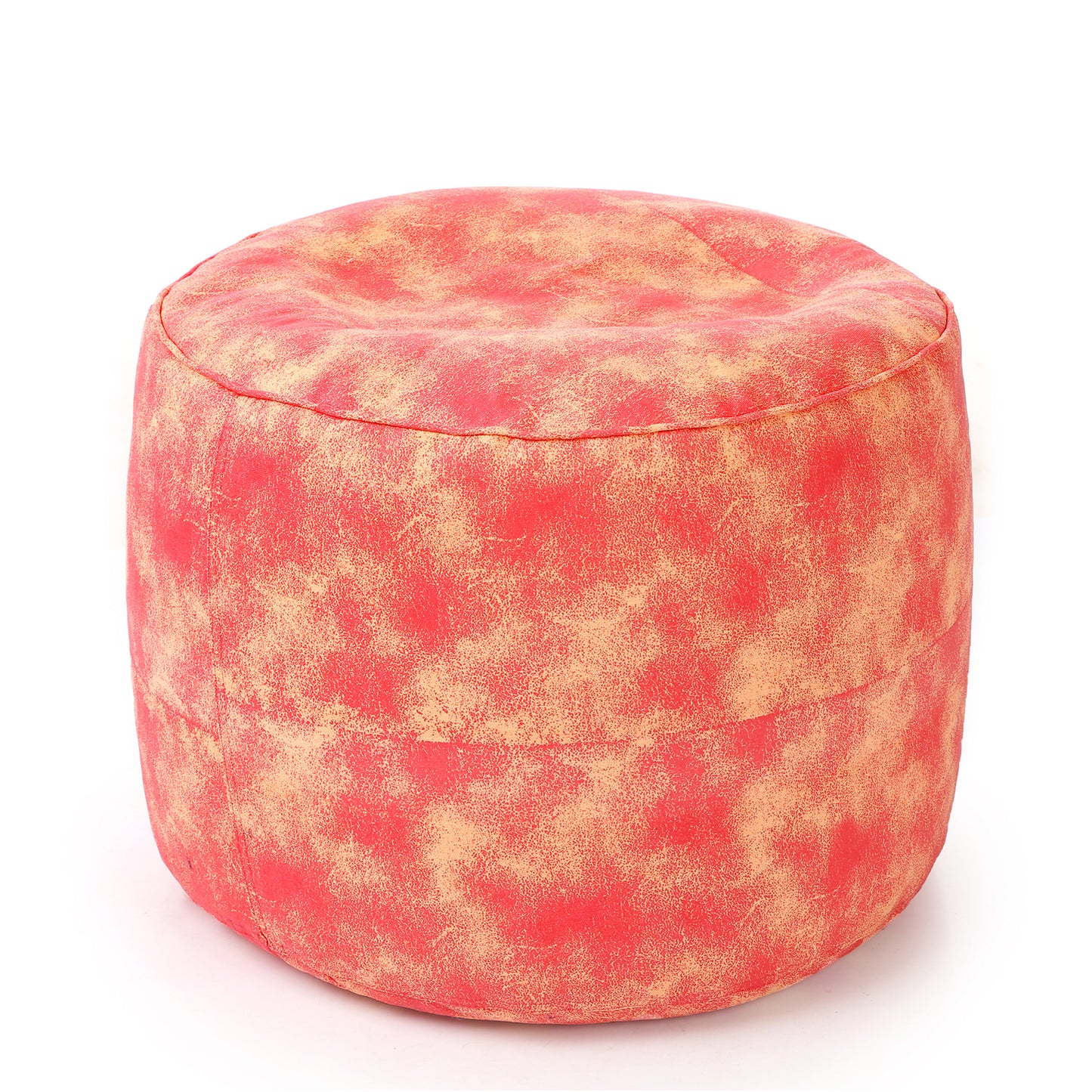 Style Homez Round Ottoman, Cotton Canvas Abstract Printed Bean Bag Stool Large Size Filled with Beans Fillers, Red Cream Color
