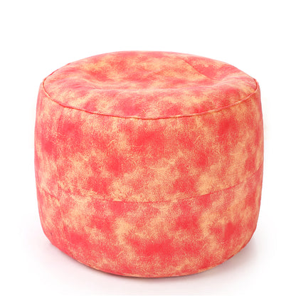 Style Homez Round Ottoman, Cotton Canvas Abstract Printed Bean Bag Stool Large Size Filled with Beans Fillers, Red Cream Color