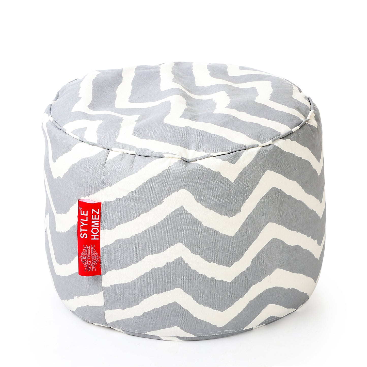 Style Homez Round Ottoman, Cotton Canvas Stripes Printed Bean Bag Stool Large Size Filled with Beans Fillers, Grey Color