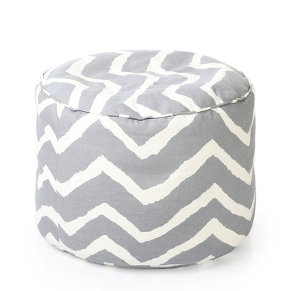 Style Homez Round Ottoman, Cotton Canvas Stripes Printed Bean Bag Stool Large Size Filled with Beans Fillers, Grey Color