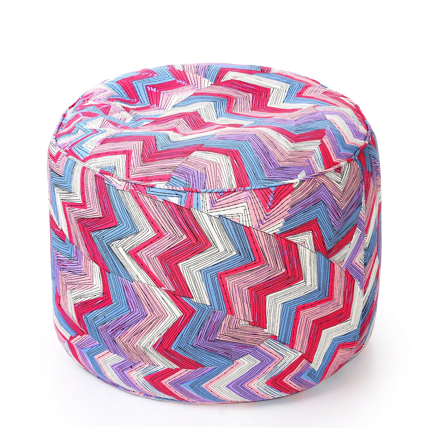Style Homez Round Ottoman, Cotton Canvas Geometric Printed Bean Bag Stool Large Size Filled with Beans Fillers, Multi Color
