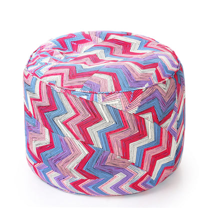 Style Homez Round Ottoman, Cotton Canvas Geometric Printed Bean Bag Stool Large Size Filled with Beans Fillers, Multi Color