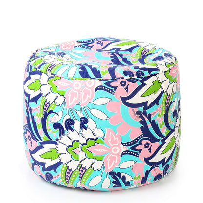 Style Homez Round Ottoman, Cotton Canvas Eloral Printed Bean Bag Stool Large Size Filled with Beans, Multi Color