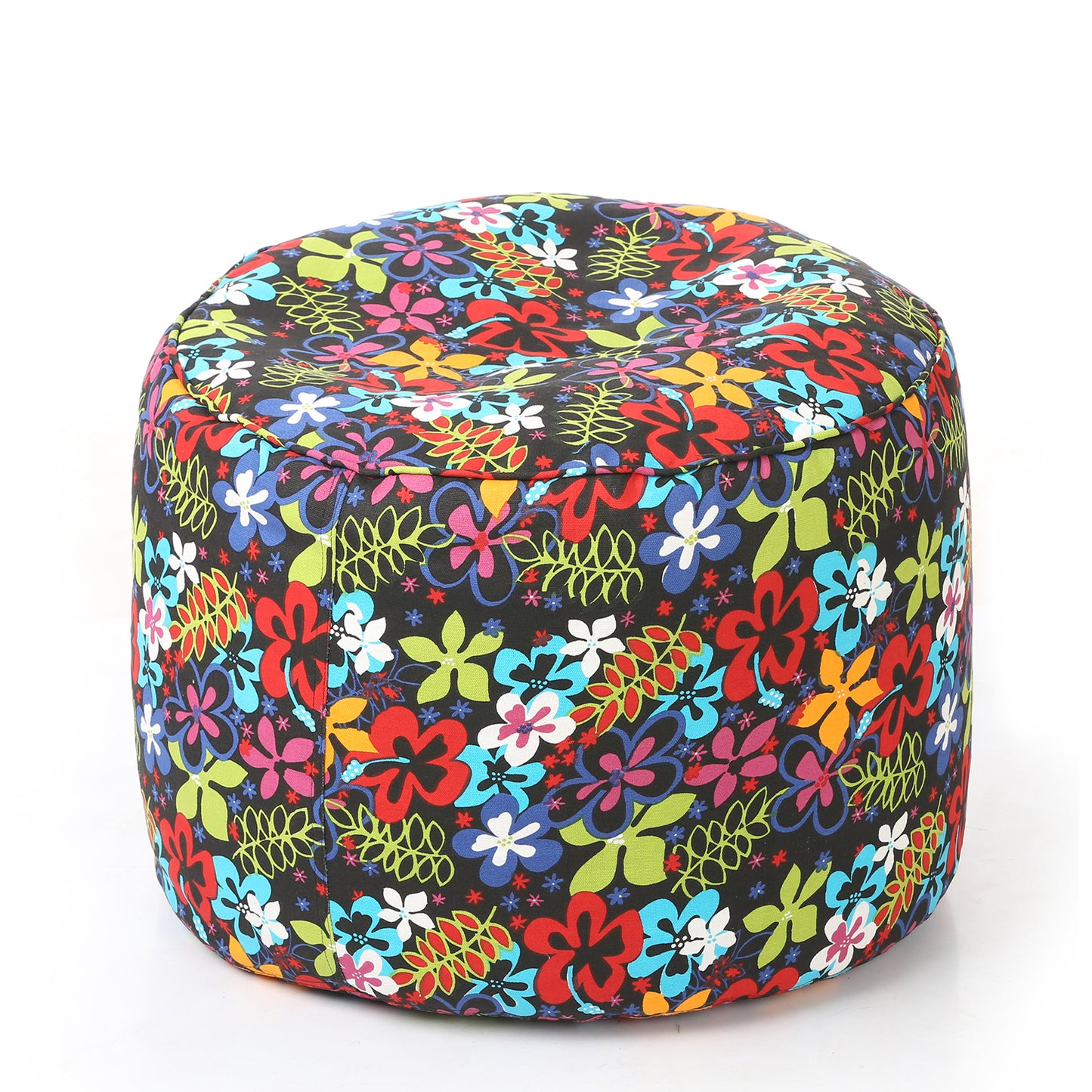 Style Homez Round Ottoman, Cotton Canvas Eloral Printed Bean Bag Stool Large Size Filled with Beans, Multi Color