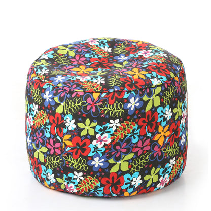 Style Homez Round Ottoman, Cotton Canvas Eloral Printed Bean Bag Stool Large Size Filled with Beans, Multi Color