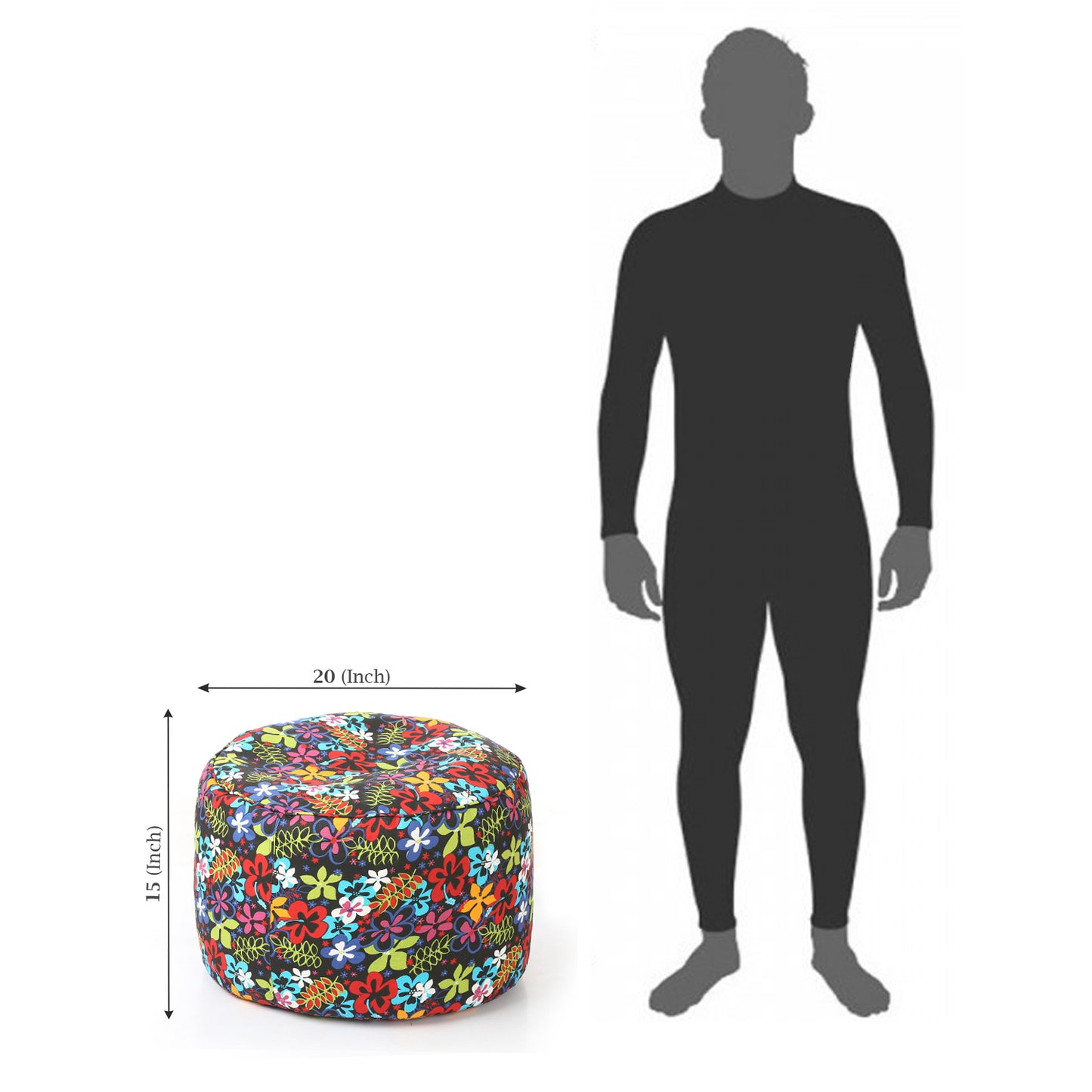 Style Homez Round Ottoman, Cotton Canvas Eloral Printed Bean Bag Stool Large Size Filled with Beans, Multi Color