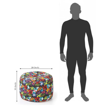 Style Homez Round Ottoman, Cotton Canvas Eloral Printed Bean Bag Stool Large Size Filled with Beans, Multi Color