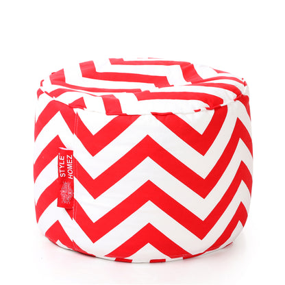 Style Homez Round Ottoman, Cotton Canvas Stripes Printed Bean Bag Stool Large Size Filled with Beans Fillers, Red Color