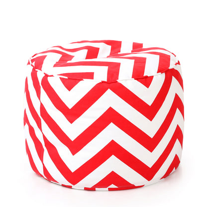 Style Homez Round Ottoman, Cotton Canvas Stripes Printed Bean Bag Stool Large Size Filled with Beans Fillers, Red Color