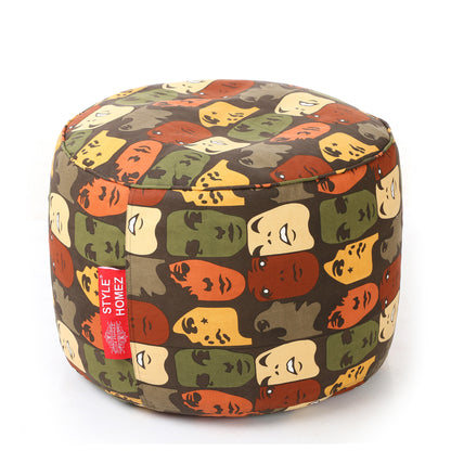 Style Homez Round Ottoman, Cotton Canvas Abstract Printed Bean Bag Stool Large Size Filled with Beans Fillers, Multi Color