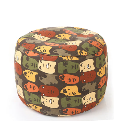 Style Homez Round Ottoman, Cotton Canvas Abstract Printed Bean Bag Stool Large Size Filled with Beans Fillers, Multi Color