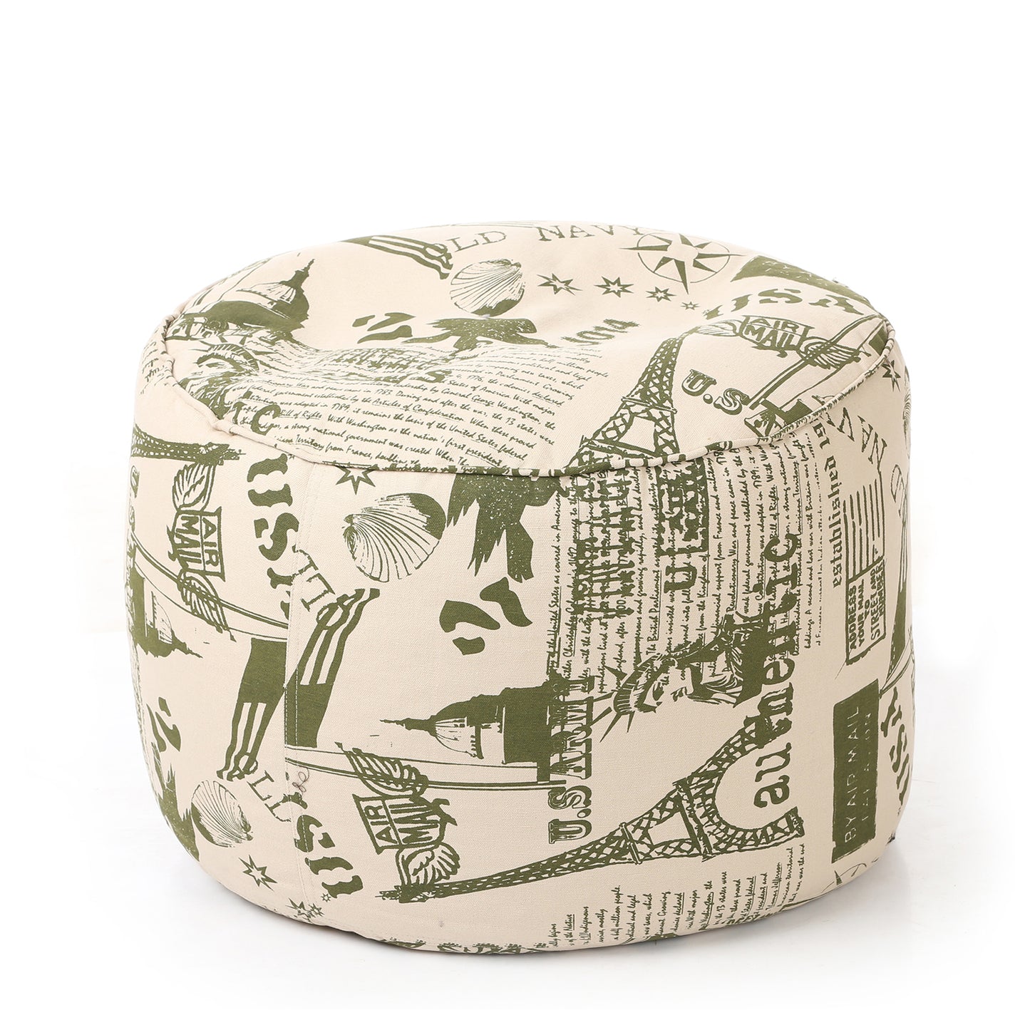 Style Homez Round Ottoman, Cotton Canvas Abstract Printed Bean Bag Stool Large Size Filled with Beans Fillers, Heena Color