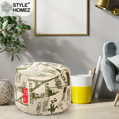 Style Homez Round Ottoman, Cotton Canvas Abstract Printed Bean Bag Stool Large Size Filled with Beans Fillers, Heena Color