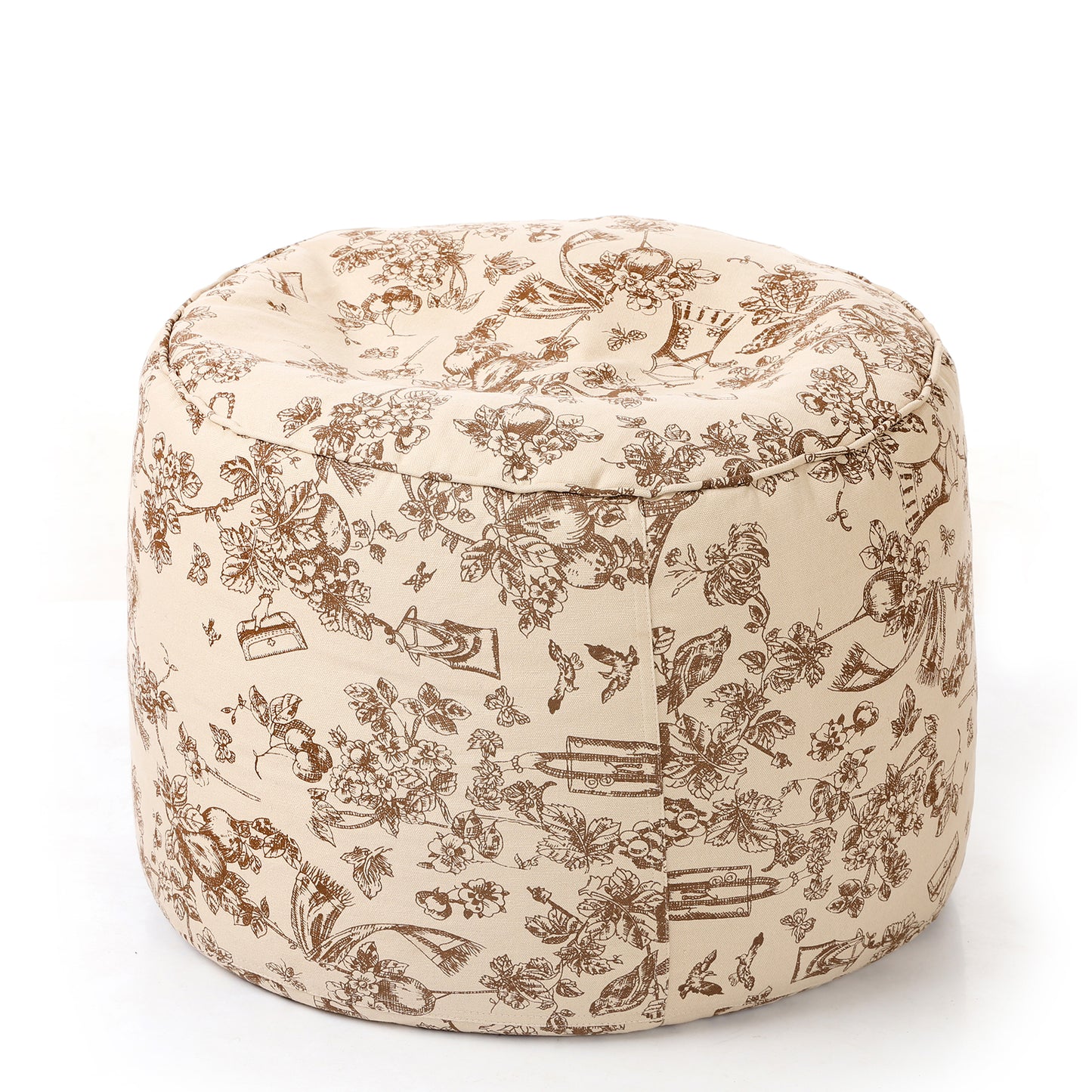 Style Homez Round Ottoman, Cotton Canvas Abstract Printed Bean Bag Stool Large Size Filled with Beans Fillers, Caramel Color
