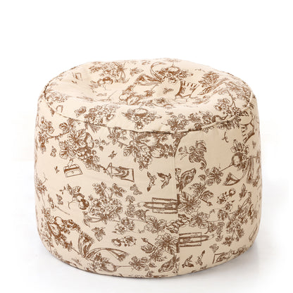 Style Homez Round Ottoman, Cotton Canvas Abstract Printed Bean Bag Stool Large Size Filled with Beans Fillers, Caramel Color