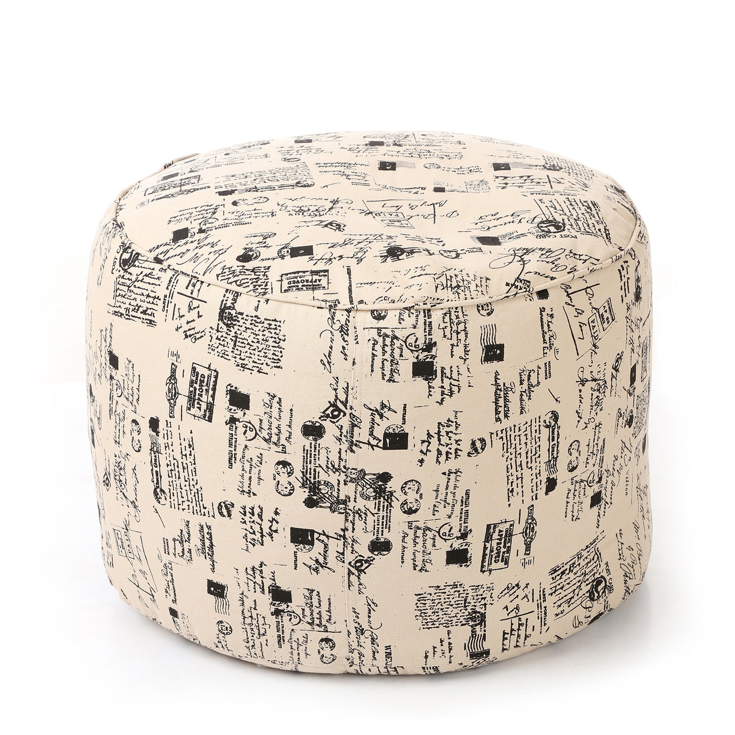 Style Homez Round Ottoman, Cotton Canvas Abstract Printed Bean Bag Stool Large Size Filled with Beans Fillers, Light Honey Color