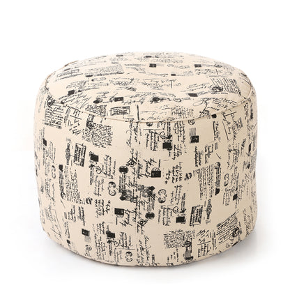 Style Homez Round Ottoman, Cotton Canvas Abstract Printed Bean Bag Stool Large Size Filled with Beans Fillers, Light Honey Color