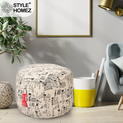 Style Homez Round Ottoman, Cotton Canvas Abstract Printed Bean Bag Stool Large Size Filled with Beans Fillers, Light Honey Color