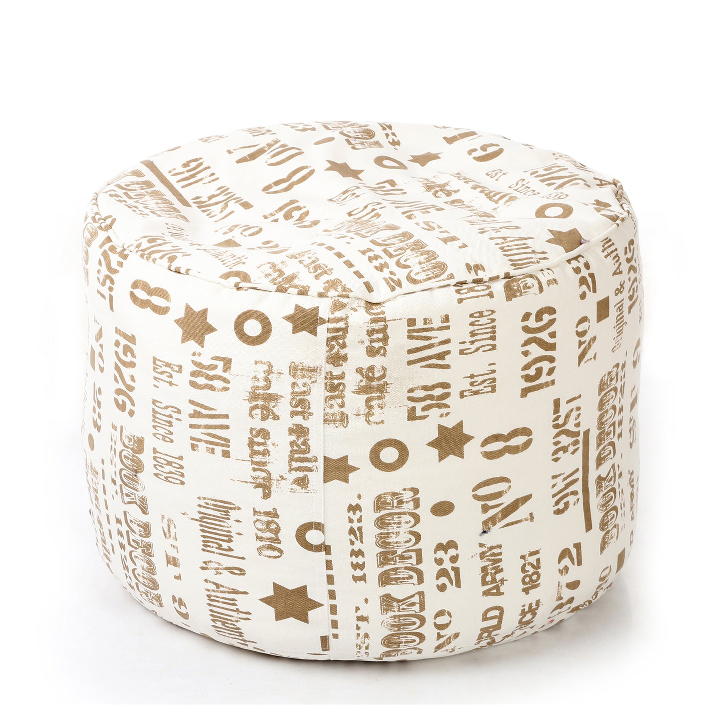 Style Homez Round Ottoman, Cotton Canvas Abstract Printed Bean Bag Stool Large Size Filled with Beans, Caramel Color