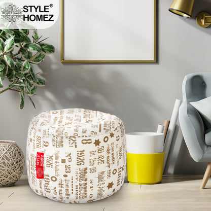 Style Homez Round Ottoman, Cotton Canvas Abstract Printed Bean Bag Stool Large Size Filled with Beans, Caramel Color