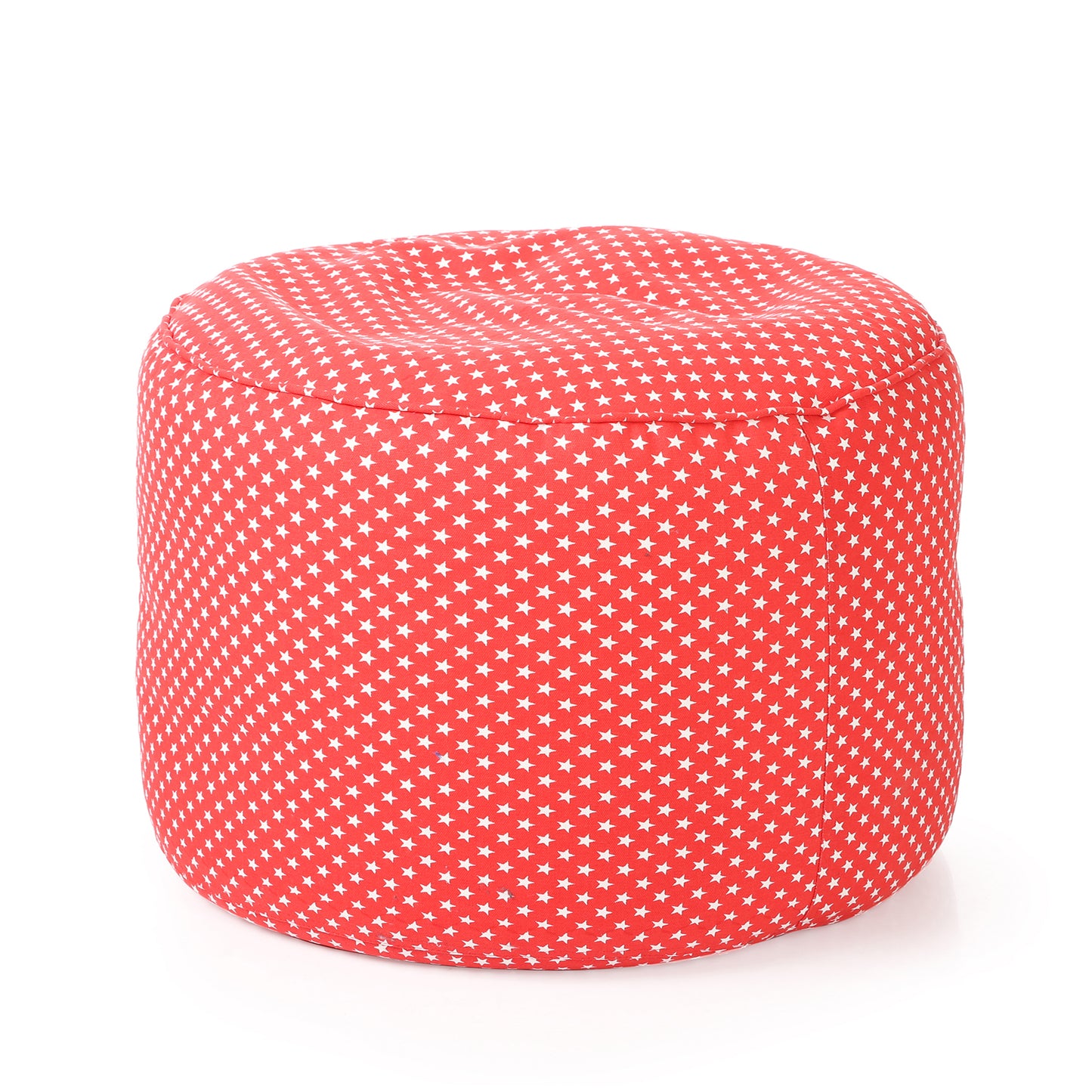 Style Homez Round Ottoman, Cotton Canvas Star Printed Bean Bag Stool Large Size Filled with Beans Fillers, Red Color