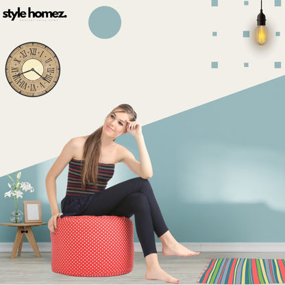 Style Homez Round Ottoman, Cotton Canvas Star Printed Bean Bag Stool Large Size Filled with Beans Fillers, Red Color